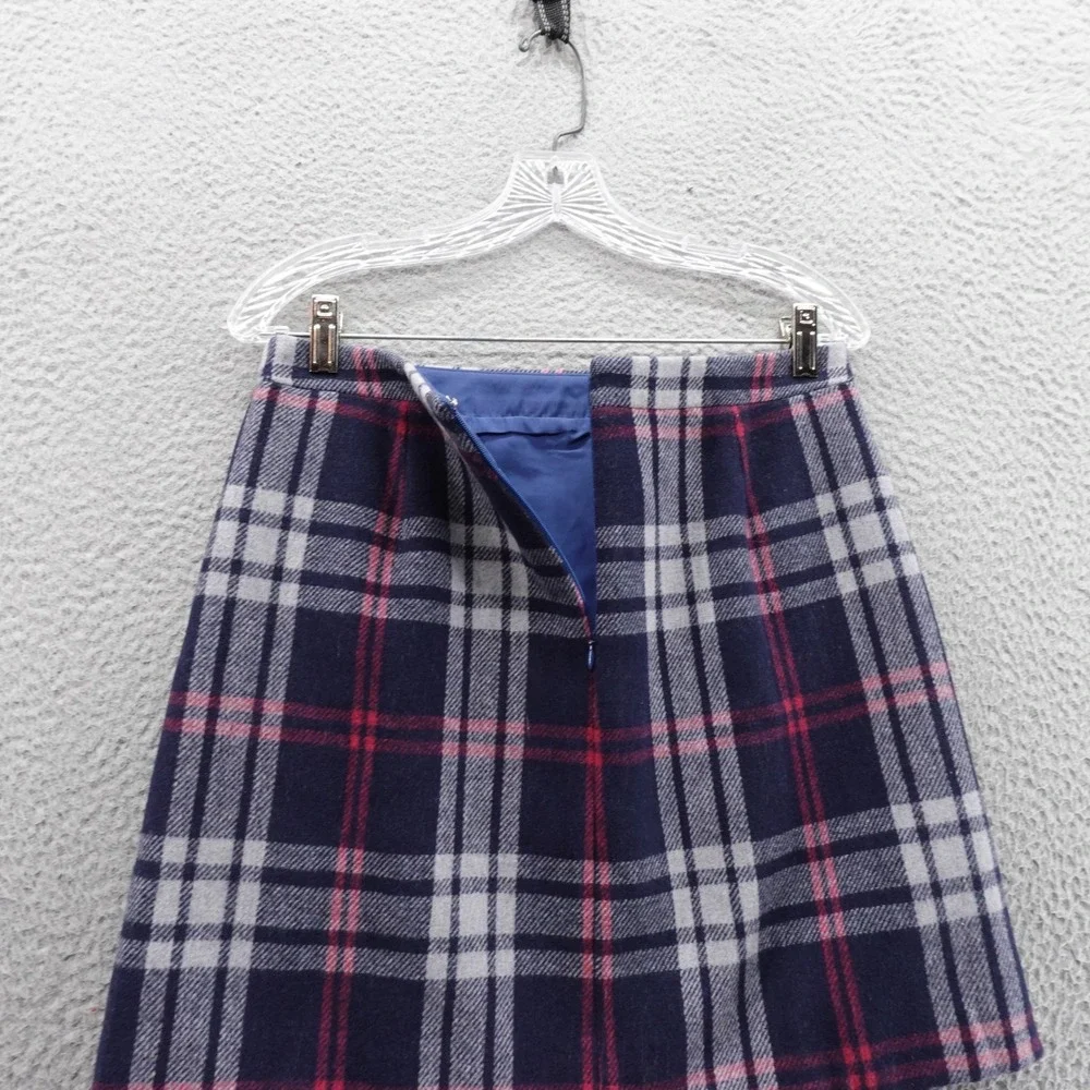 J Crew Mercantile Plaid Wool Blend Mini Skirt Size 4 Navy Blue‎ Ruffle Lined - Picture 5 of 15
